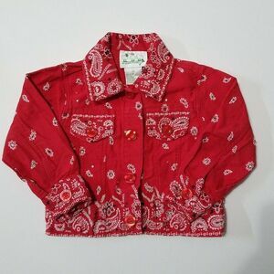 Quacker Factory Jacket Toddler 3T Red Bandana Button Up Pocket Back To School